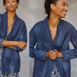 Antropologie Pilcro Quilted Denim Kimono Jacket Patchwork Plaid Lining Size S